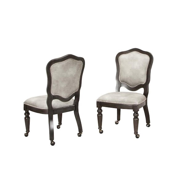 Fine-Line Vegas Caster Gaming & Dining Wood Chair - Nailheads & Casters Grey Set of 2 FI1646946 - main